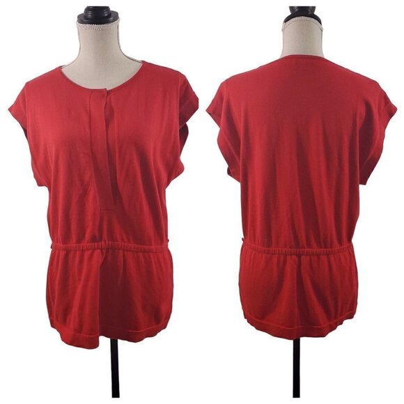 Anne Klein Women’s Red Round Neck Short Sleeve Elastic Waist Blouse Size Large - Picture 1 of 16